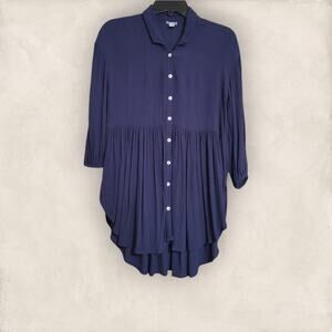 Aerie Navy Gauze Tunic Button-Down High-Low Hem Top Size XS